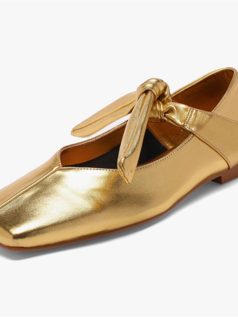 Metallic Gold Mary Jane Ballet Flats – Square Toe Bow Flats size 6 - Picture 4 of 9